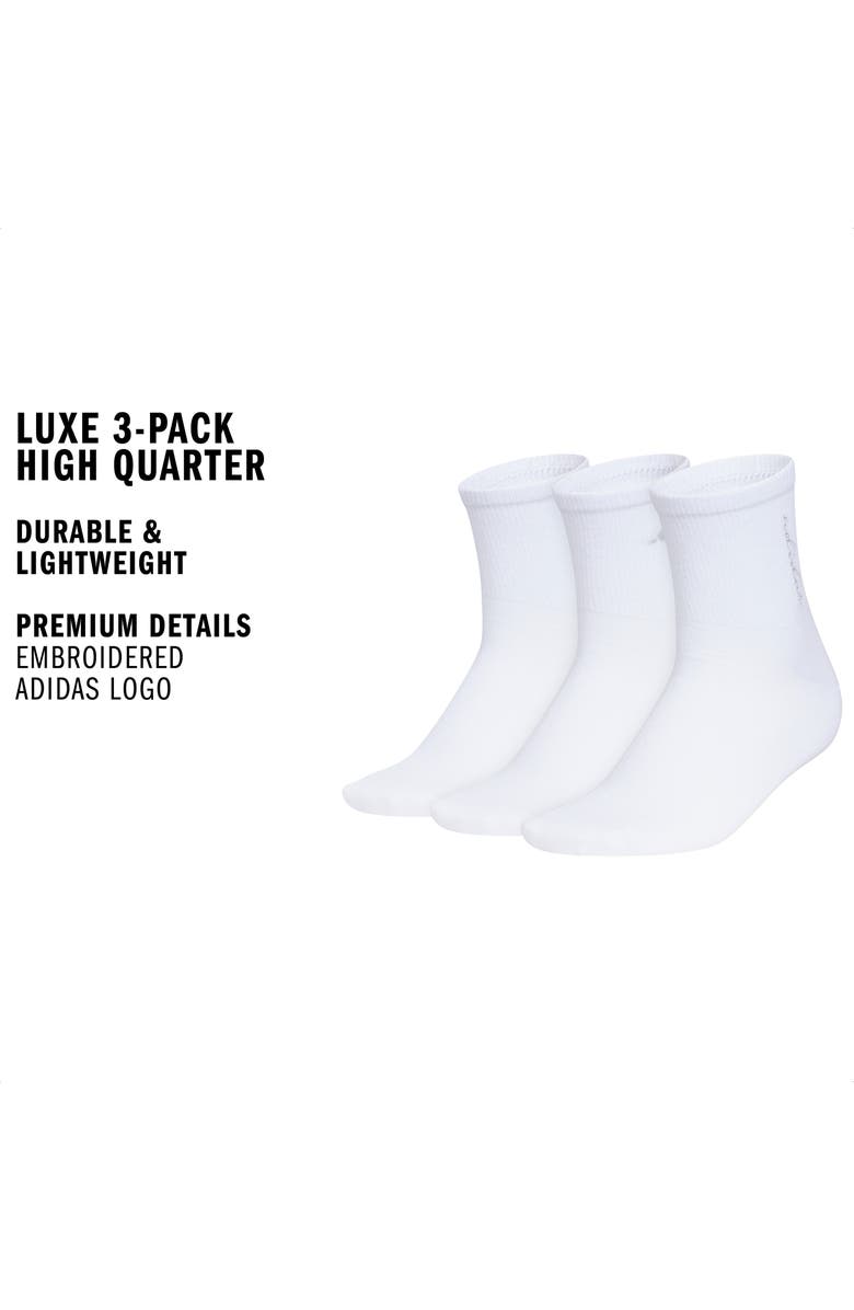adidas Luxe 3-Pack High Quarter Socks, Alternate, color, White/ Gold/ Silver
