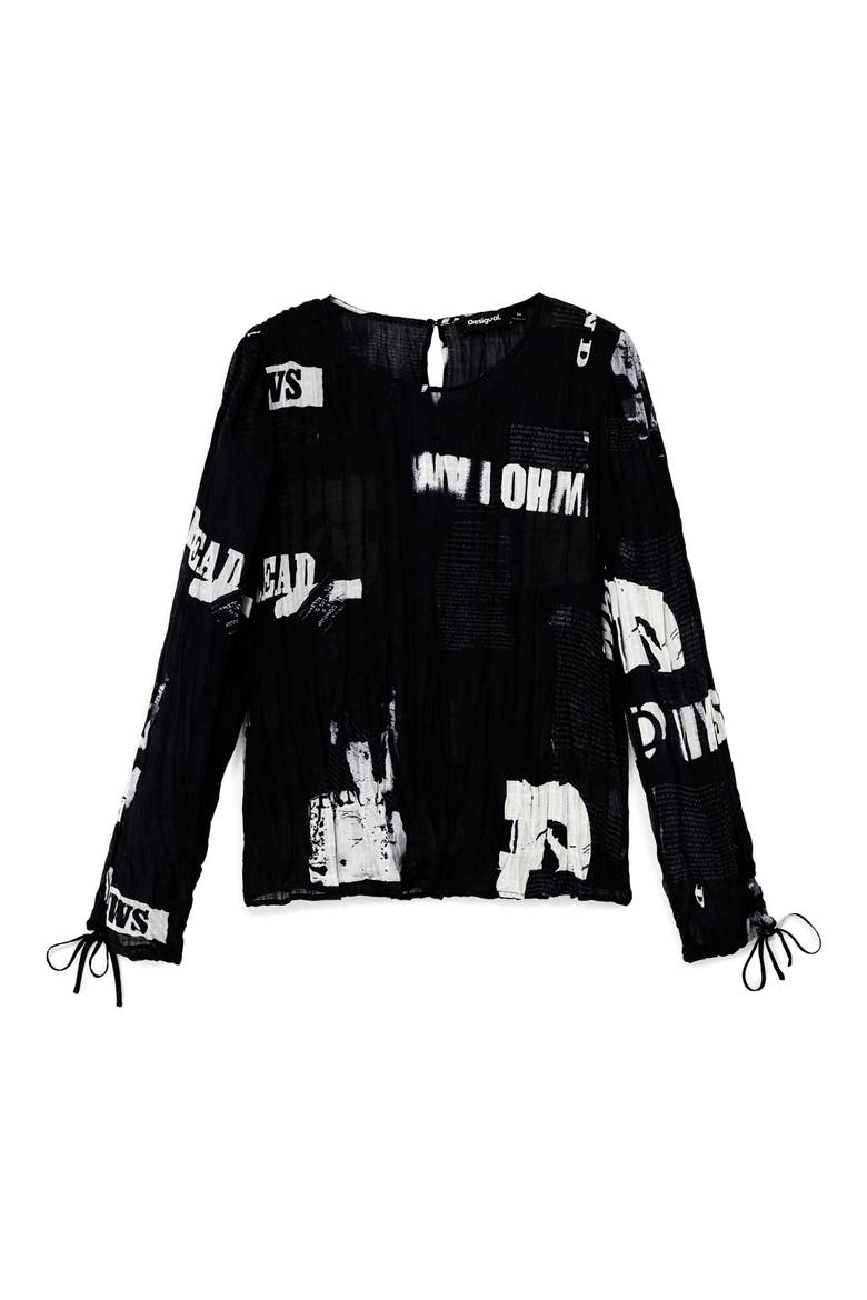 Print Crinkle Top, Alternate, color, BLACK