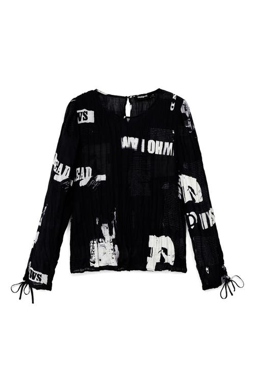 Desigual Print Crinkle Top In Black