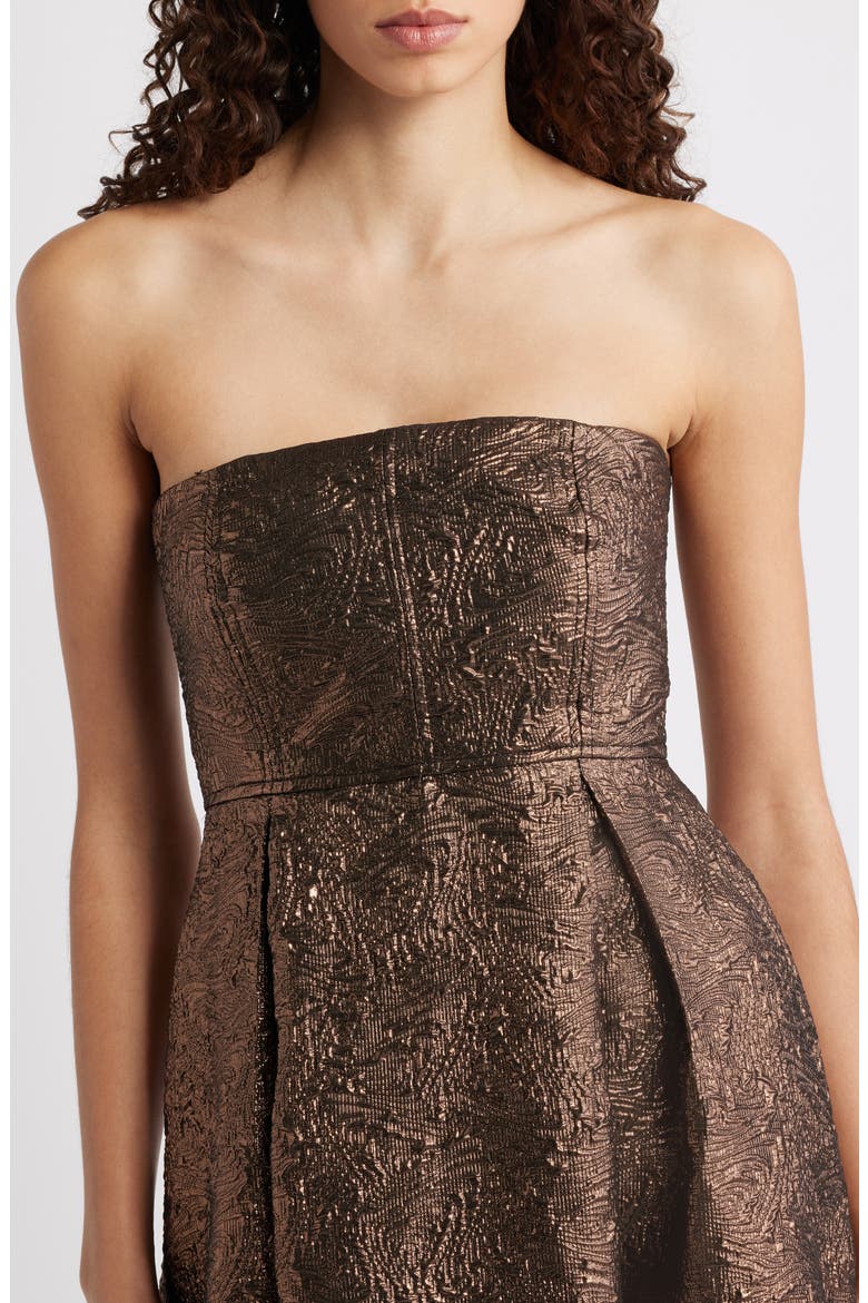 Metallic Strapless Midi Dress, Alternate, color, COFFEE BEAN