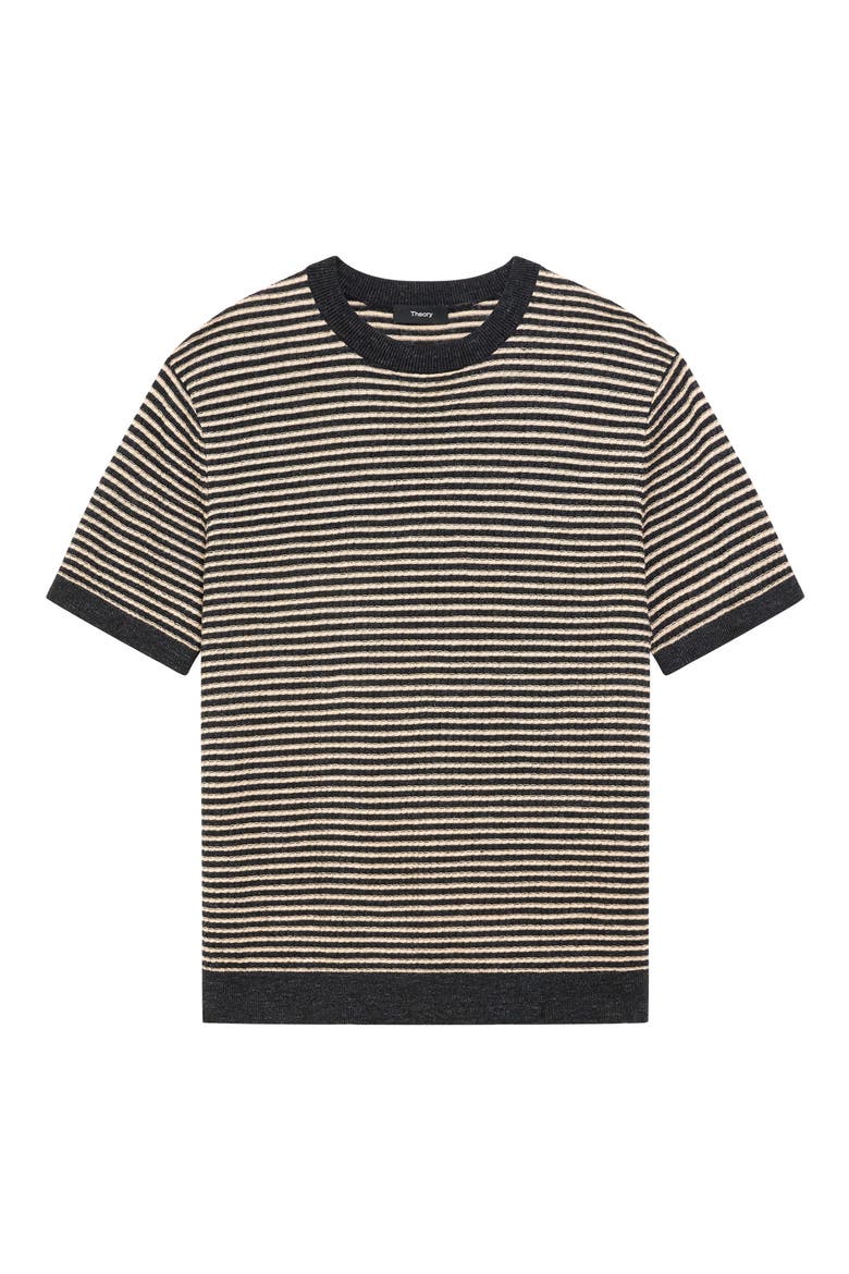 Stripe Short Sleeve Linen & Cotton Blend Crewneck Sweater, Alternate, color, BLACK/ CHINO