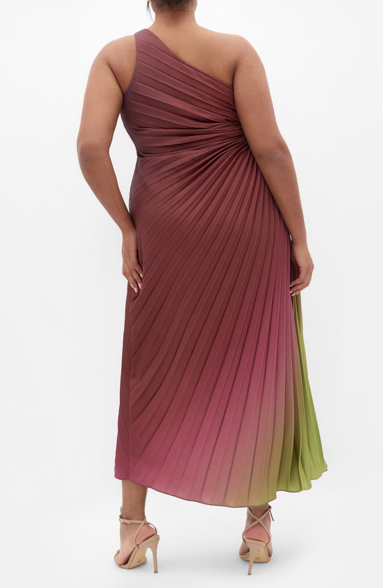 City Chic Aliza Print Cutout One-Shoulder Maxi Dress, Alternate, color, Matcha Ombre