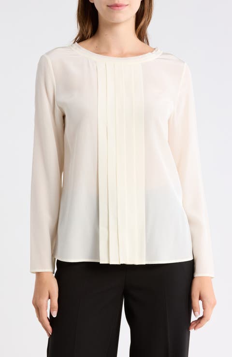 Bemiu Pleated Long Sleeve Silk Top