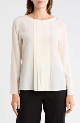 BOSS Bemiu Pleated Long Sleeve Silk Top