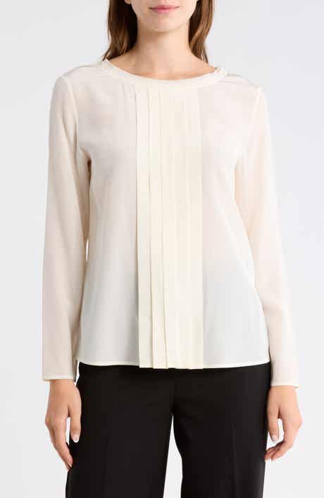 BOSS Bemiu Pleated Long Sleeve Silk Top