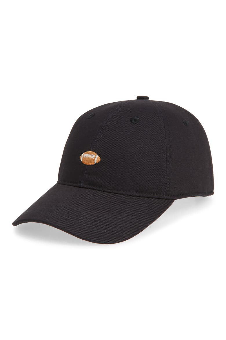 Embroidered Football Baseball Cap, Main, color, BLACK