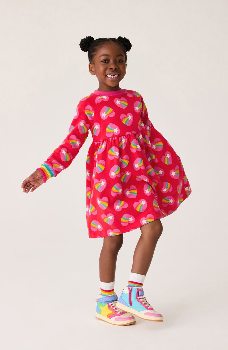 Little Bird Kids' Heart Print Long Sleeve Sweatshirt Dress, Alternate, color, Red
