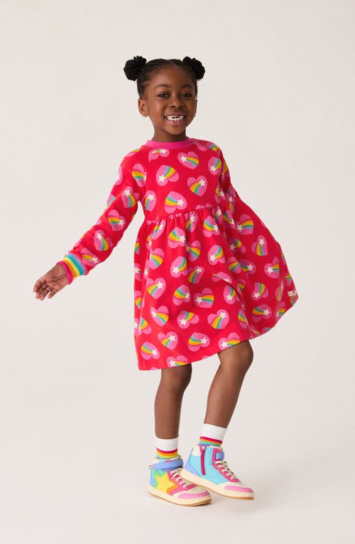 Shop Little Bird Kids' Heart Print Long Sleeve Sweatshirt Dress In Red