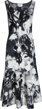 McQueen Floral Jacquard Midi Sweater Dress