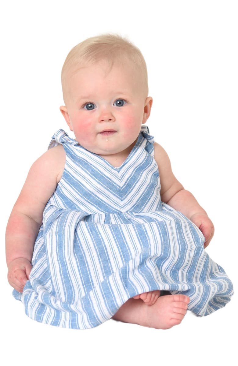 Hope & Henry Baby Girls' Organic Eyelet Bow Shoulder Dress, Infant, Main, color, Blue Variegated Stripe