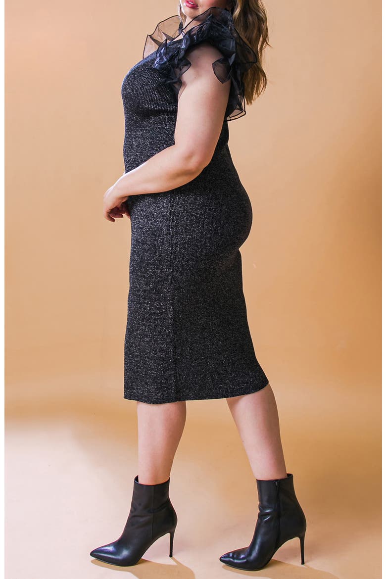 Ruffle Metallic Sweater Dress, Alternate, color, BLACK METALLIC