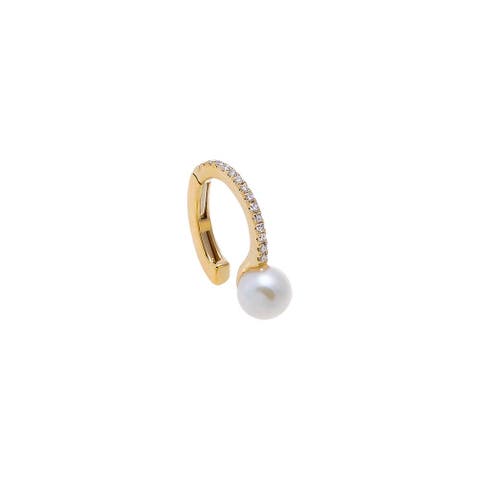 Diamond Pearl Ear Cuff 14K