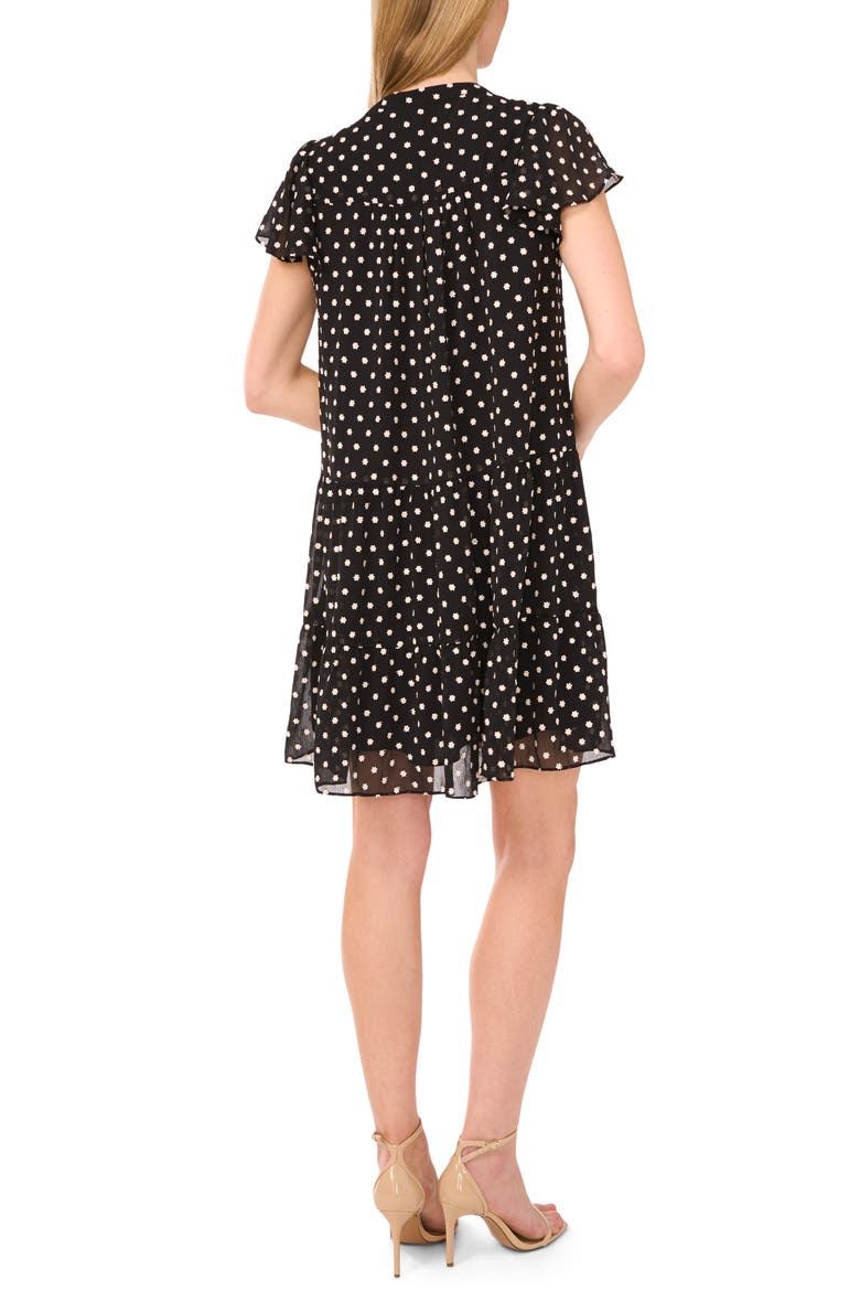 Embroidered Floral Flutter Sleeve Tiered Minidress, Alternate, color, RICH BLACK