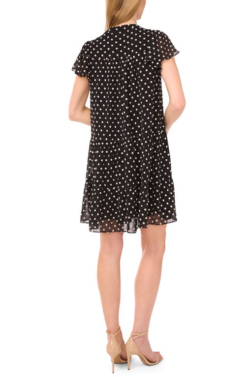 Cece Embroidered Floral Flutter Sleeve Tiered Minidress In Black
