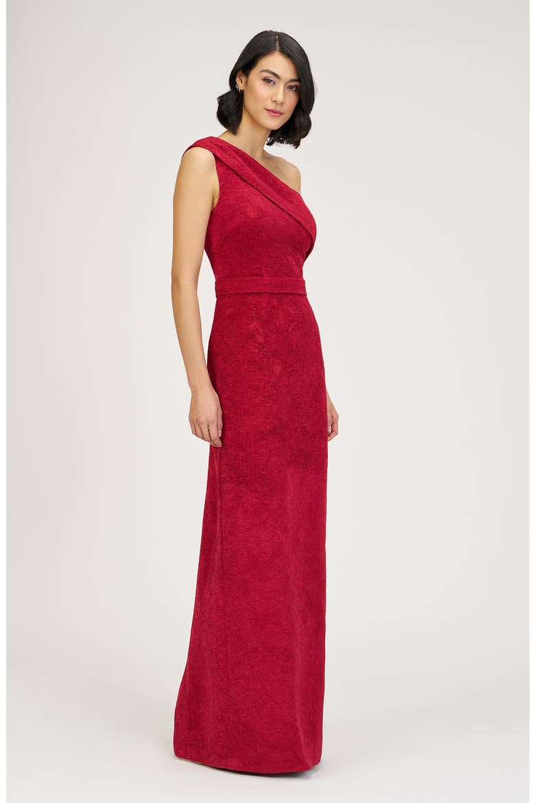 Briella One-Shoulder Column Gown, Alternate, color, RED