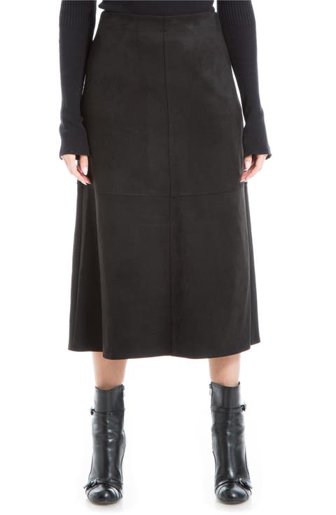 Faux Suede A-Line Midi Skirt