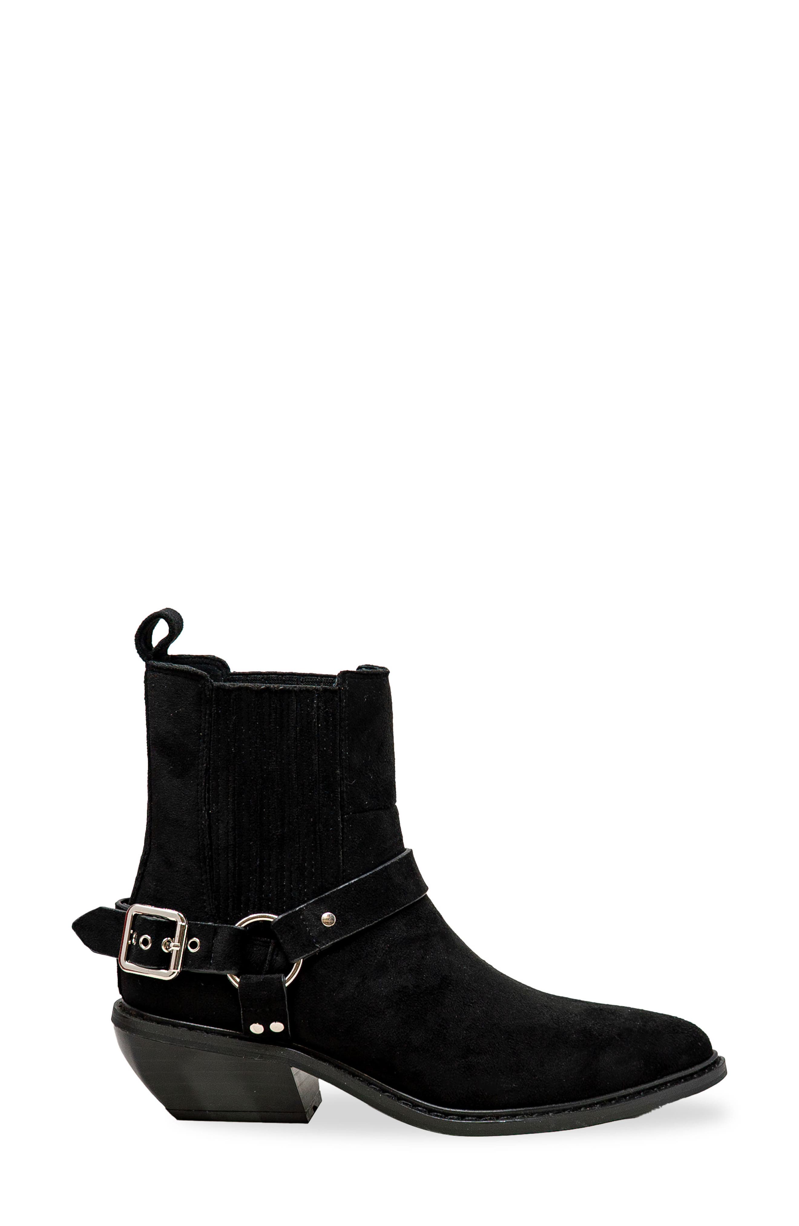 Yareli Western Buckle Chelsea Boot, Alternate, color, BLACK