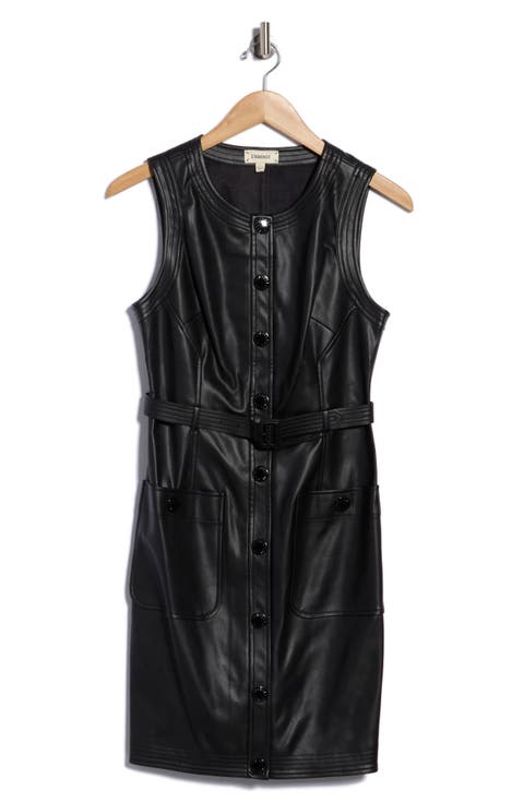 Ronin Belted Sleeveless Faux Leather Minidress