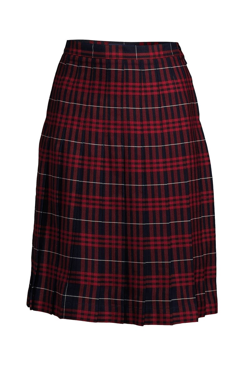 School Uniform  Plaid Pleated Skirt Below the Knee, Alternate, color, Classic Navy Large Plaid