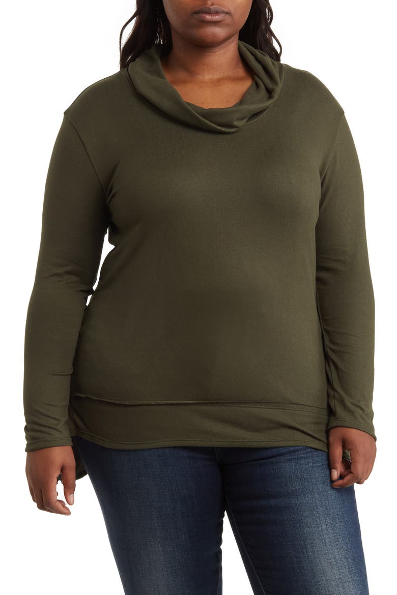 Cowl Neck High/Low Knit Sweater, Main, color, OLIVE