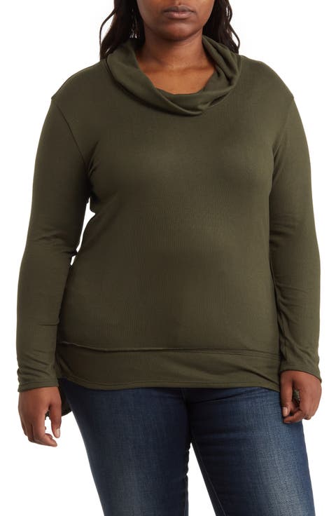 Cowl Neck High/Low Knit Sweater (Plus)