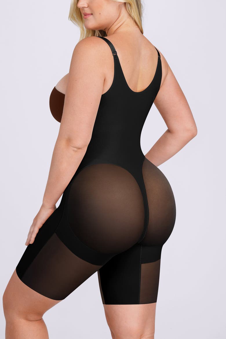 Open Bust Mid-Thigh Shapewear Bodysuit, Alternate, color, Black