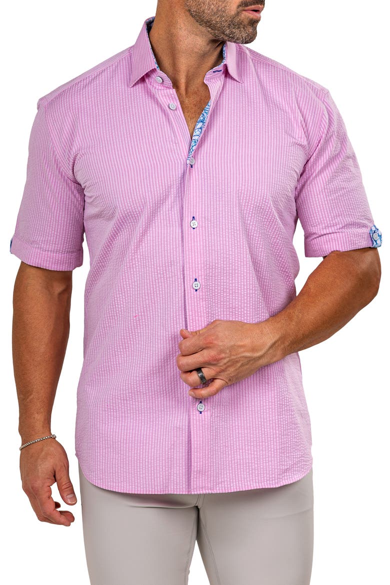 Galileo Marthy Short Sleeve Cotton Button-Up Shirt, Alternate, color, PINK
