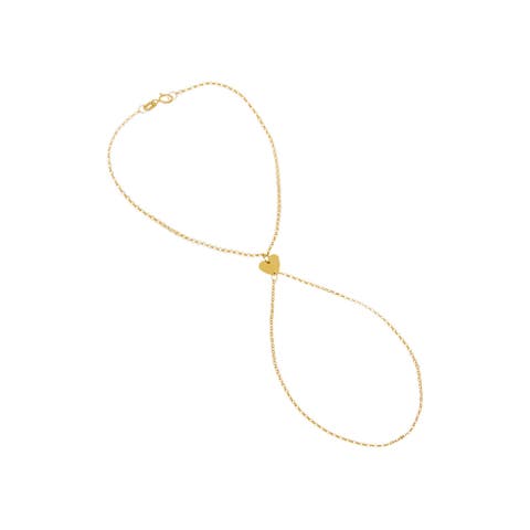 Solid Heart Hand Chain Bracelet 14K