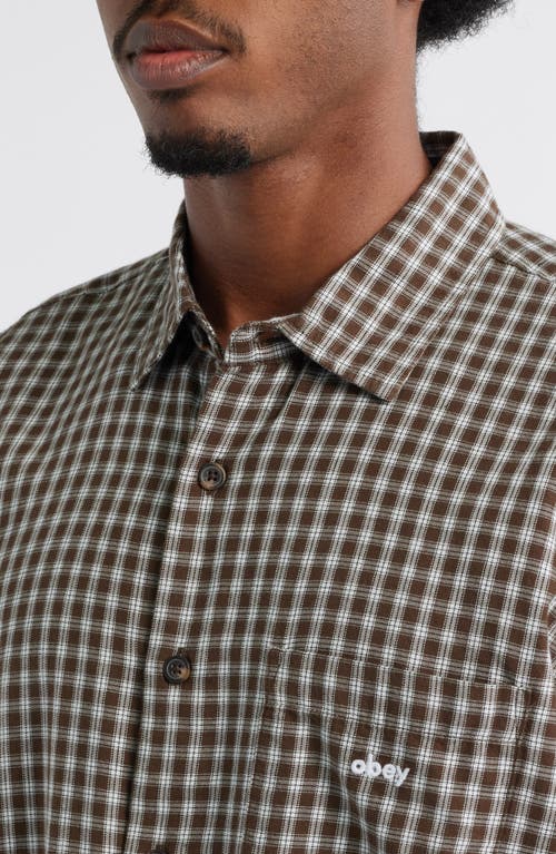 Obey Bigwig Andy Shadow Check Cotton Button-up Shirt In Brown
