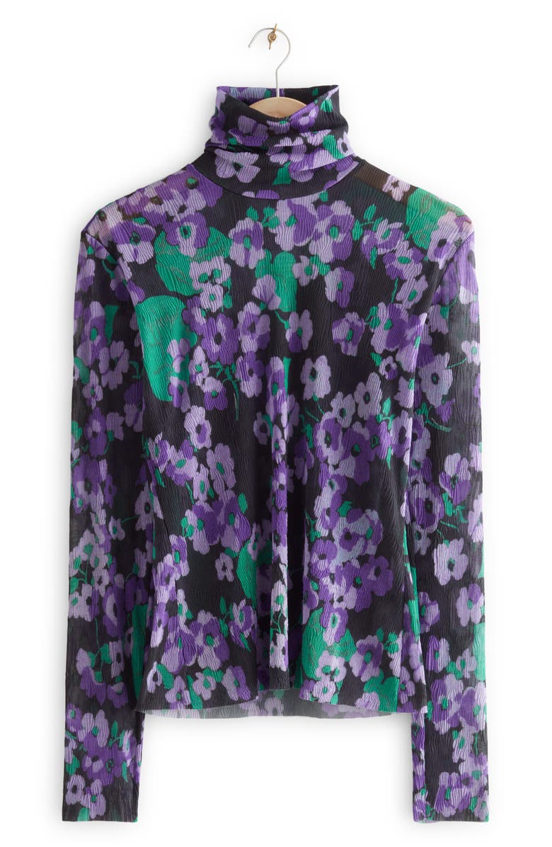 & Other Stories Aina Floral Plissé Turtleneck, Alternate, color, 