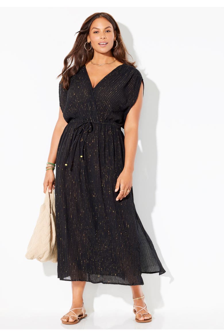 Surplice Maxi Cover Up Dress, Alternate, color, Natural Gold