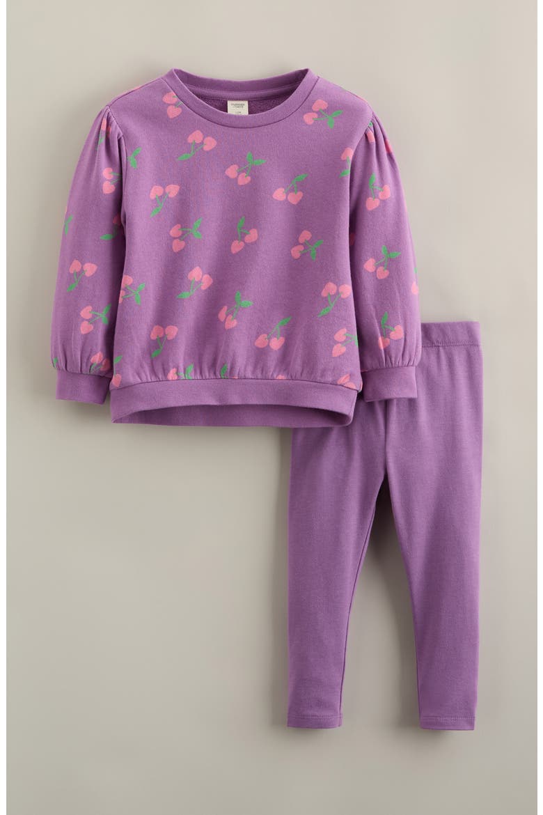 Kids' Relaxed Fit Crewneck Sweatshirt & Leggings Set, Main, color, PURPLE CHERRY HEARTS- PURPLE