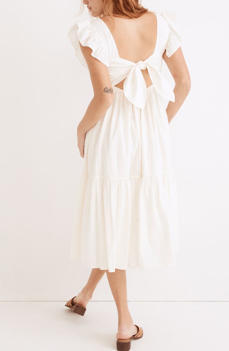 Madewell Textural Stripe Ruffle Strap Tiered Midi Dress, Alternate, color,