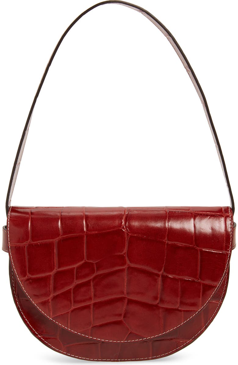 STAUD Amal Croc Embossed Leather Shoulder Bag, Main, color,