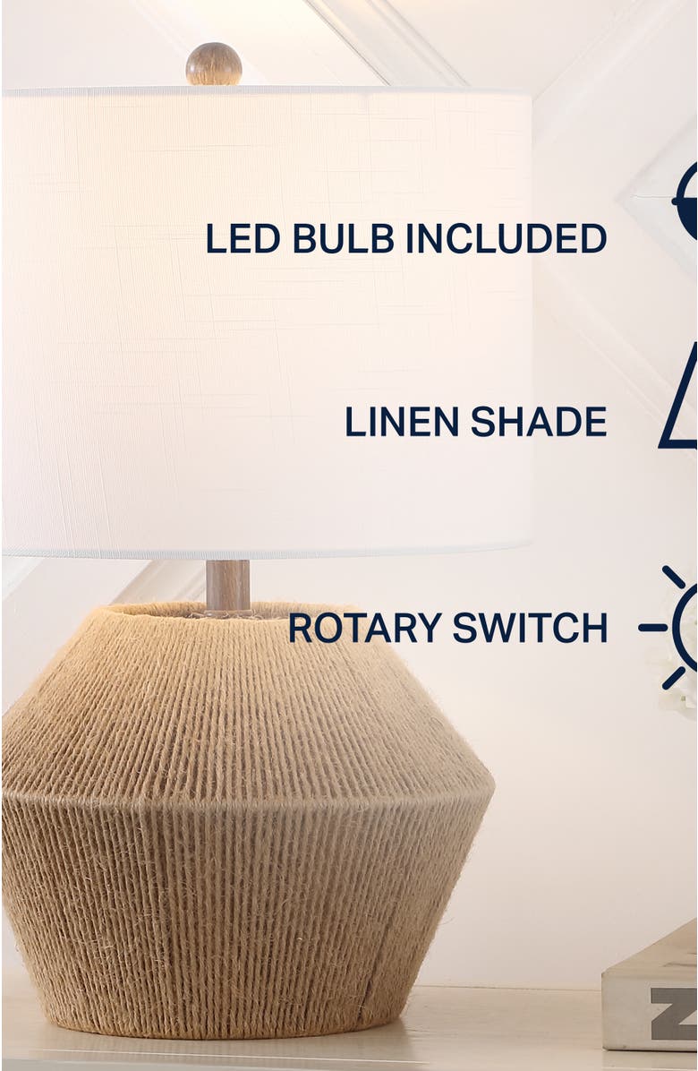 JONATHAN Y Alma 21.75" Coastal Rustic Iron/Rope LED Table Lamp, Brown, Alternate, color, Brown