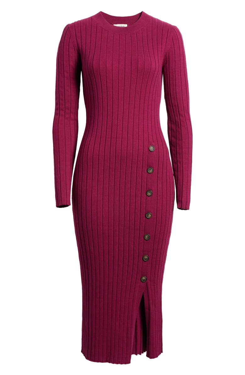 Open Edit Women's Button Sweater Midi Dress, Alternate, color, Purple Magenta