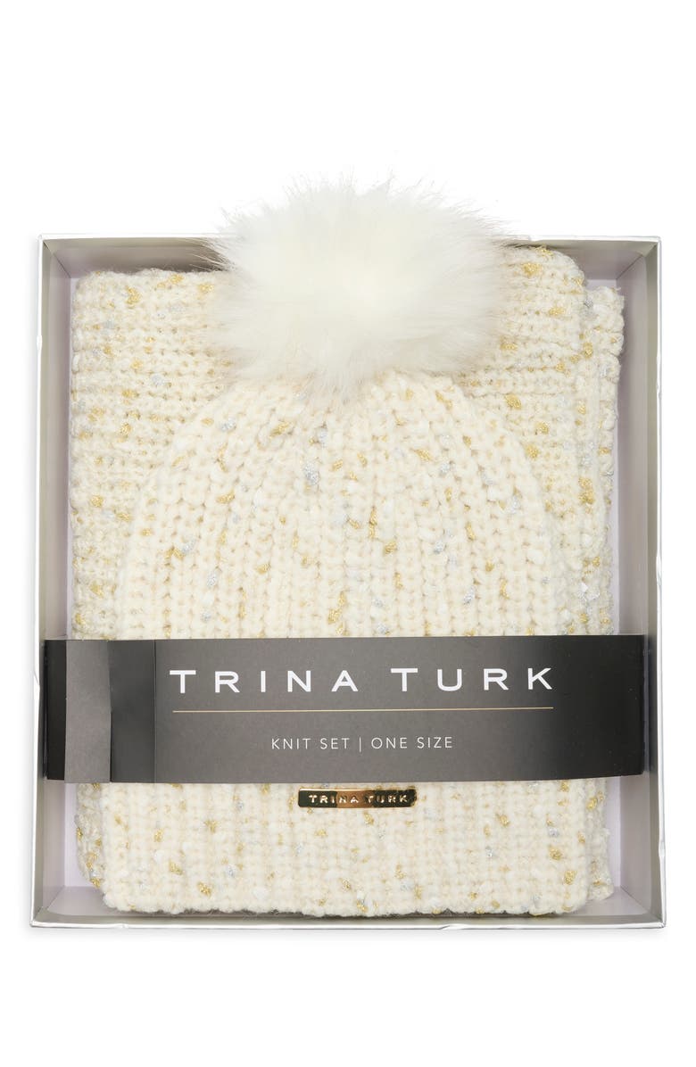 San Diego Hat x Trina Turk Pompom Beanie & Scarf Set, Main, color, Ivory