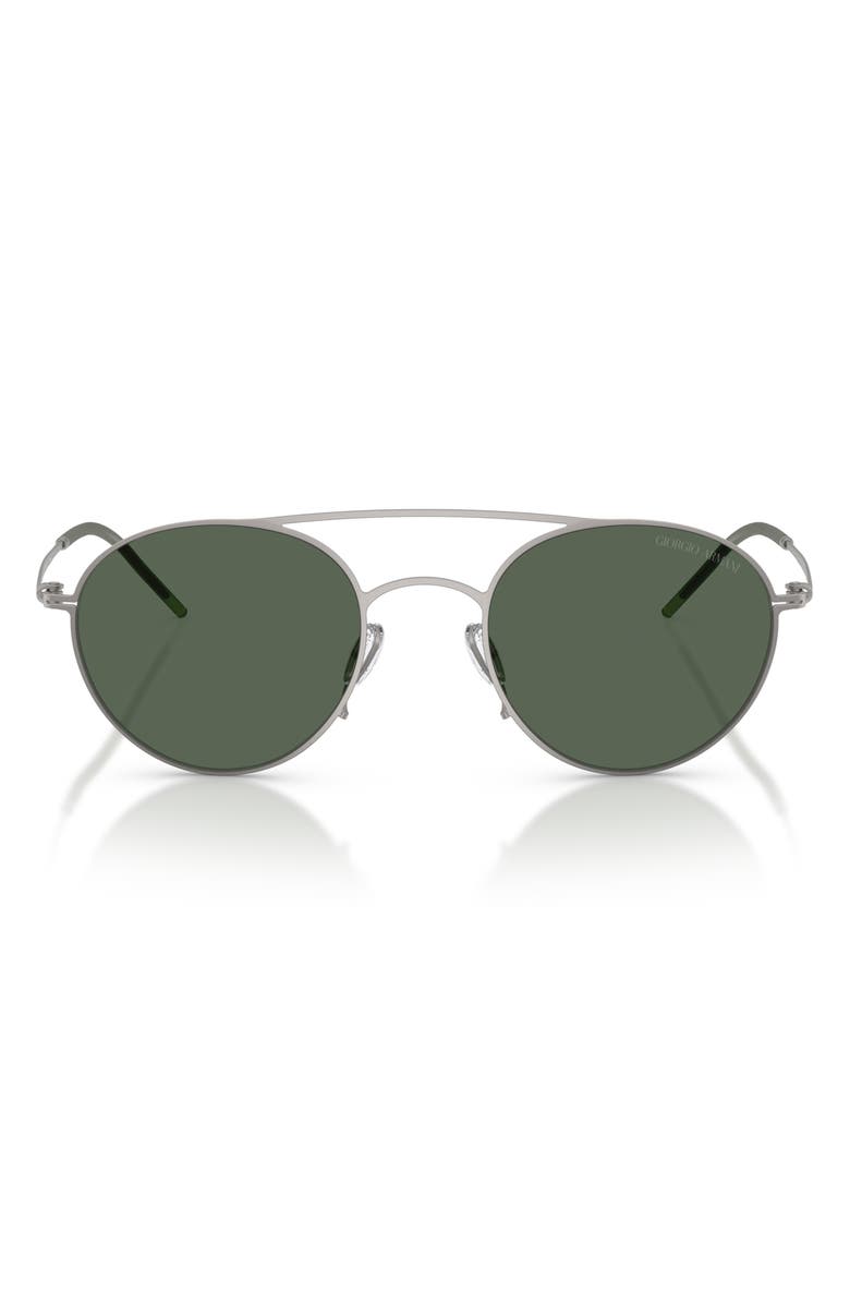 ARMANI 48mm Round Sunglasses, Main, color, Matte Gunmetal / Dark Green