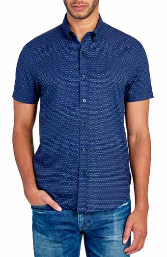 CONSTRUCT Slim Fit Microdot Short Sleeve 4-Way Stretch Performance Button-Down Shirt