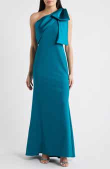 Bow One-Shoulder Crepe Mermaid Gown