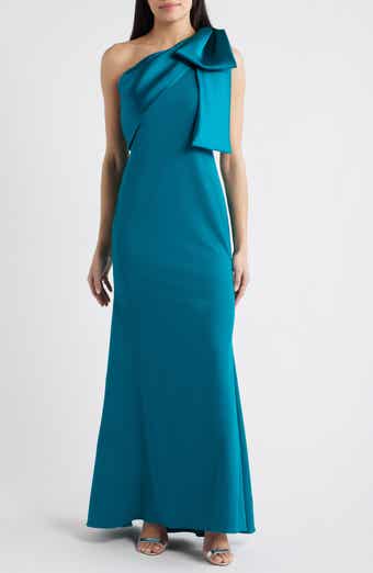 Bow One-Shoulder Crepe Mermaid Gown