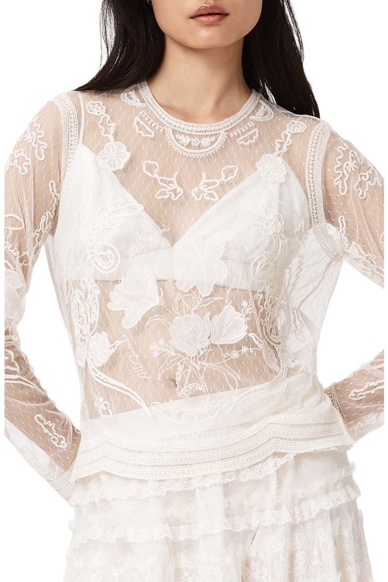 Arlea Embroidered Sheer Mesh Top, Main, color, VINTAGE WHITE