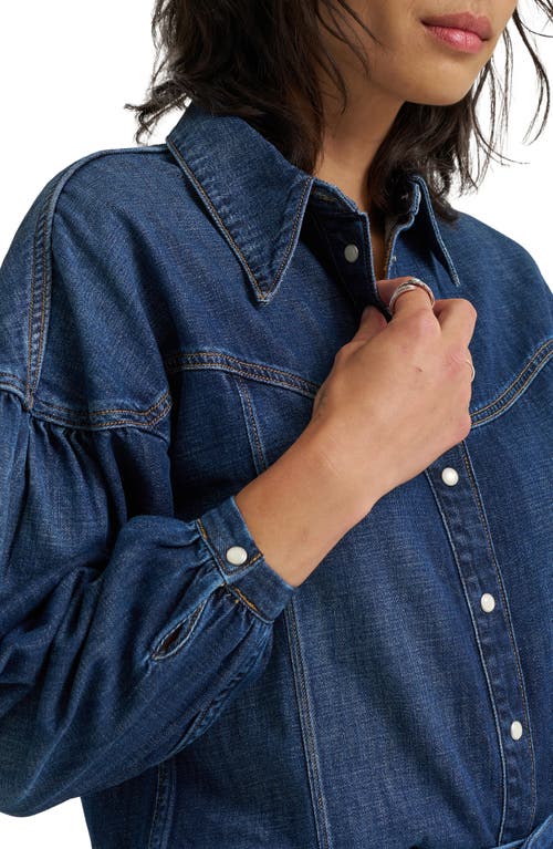 Wrangler Western Peplum Denim Snap-up Shirt In Blue