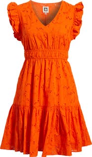 Anne Klein Embroidered Eyelet Cotton Ruffle Dress