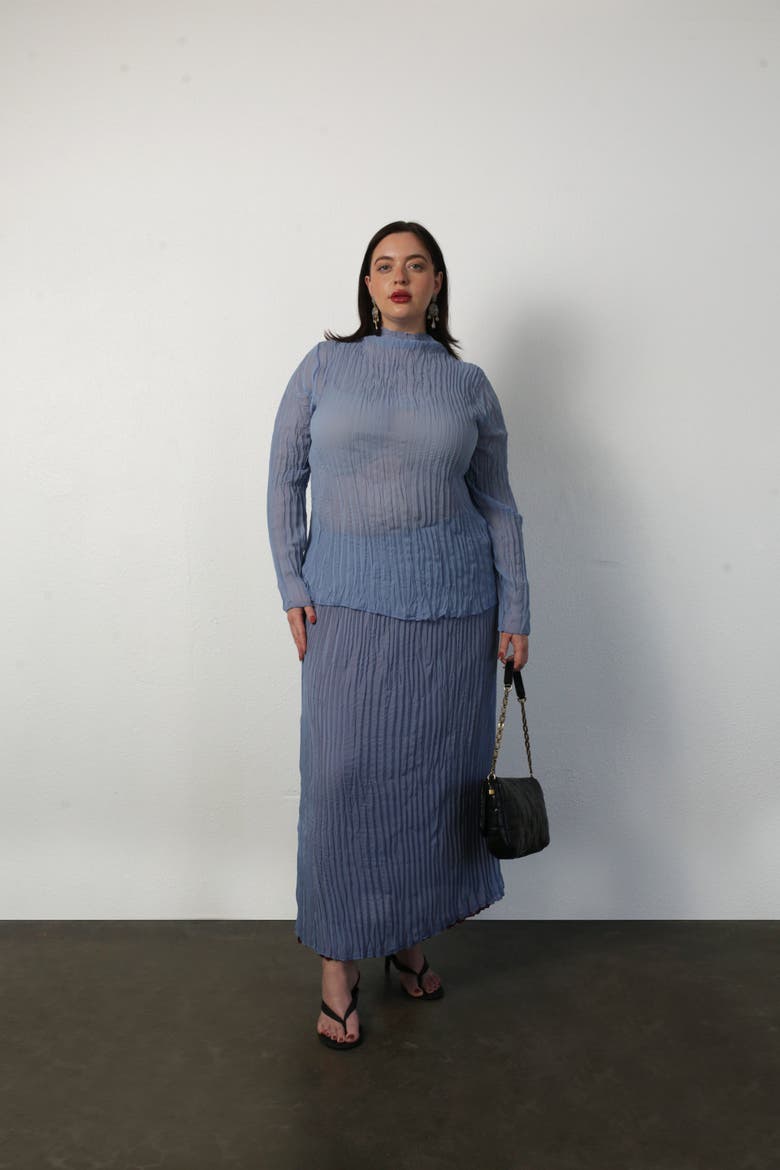 Esme Pleated Funnel Neck Top, Alternate, color, Coppen Blue