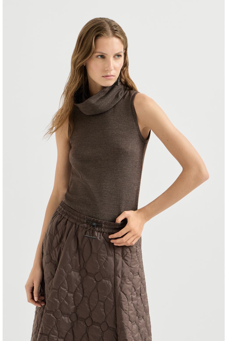 Sparkling virgin wool jersey turtleneck top, Main, color, Coffee