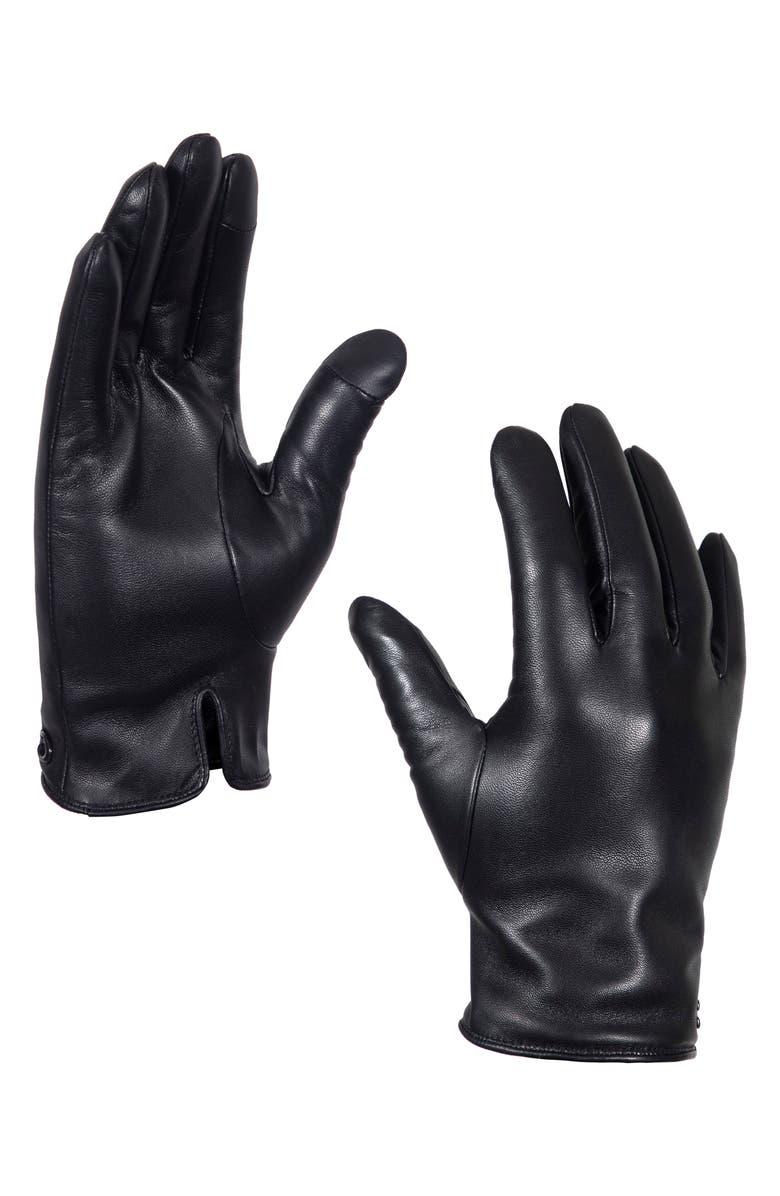 COACH Sculpted C Wool Lined Leather Tech Gloves, Alternate, color, Black