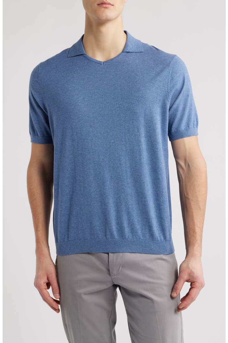 Short Sleeve Johnny Collar Polo Sweater, Main, color, DENIM