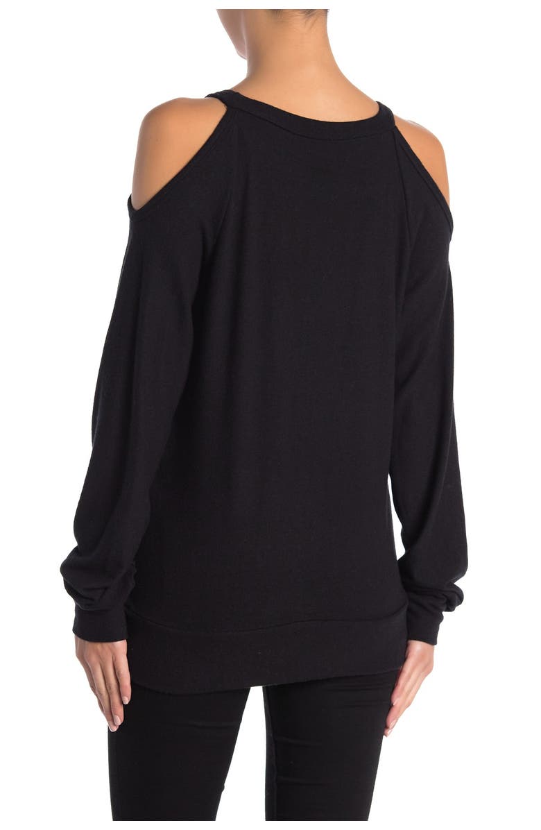 GO COUTURE Brushed Hacci Cold Shoulder Sweater, Alternate, color, Black