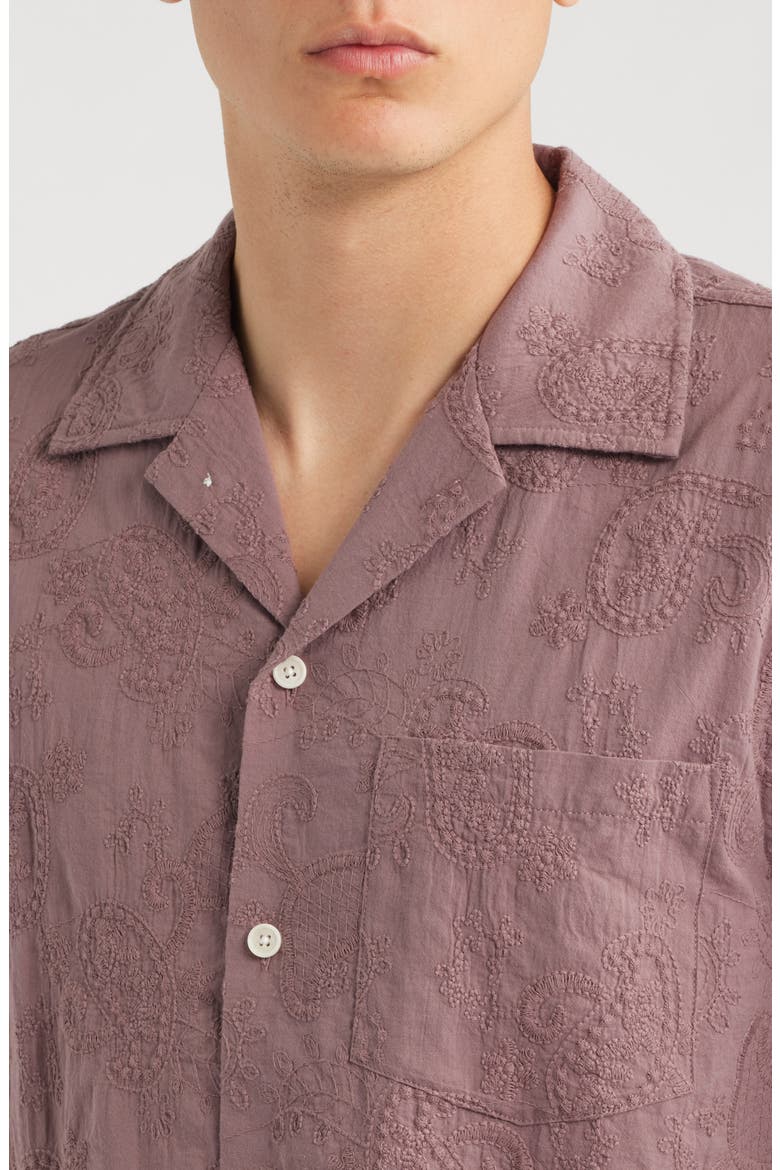 Paisley Embroidered Cotton Camp Shirt, Alternate, color, PURPLE
